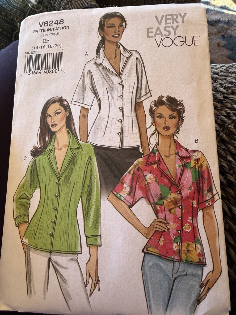 New VTG CUT TO 20 VOGUE #V8248 SIZE 14-20 CLASSIC BLOUSE SEWING PATTERN